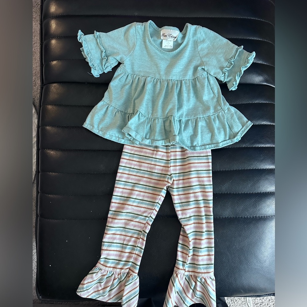 Rare Editions Light Blue Top and Striped Flare Pants